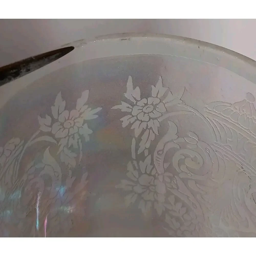 Vintage Glass Lamp Shade Frosted Iridescence Etched Victorian 5.5
